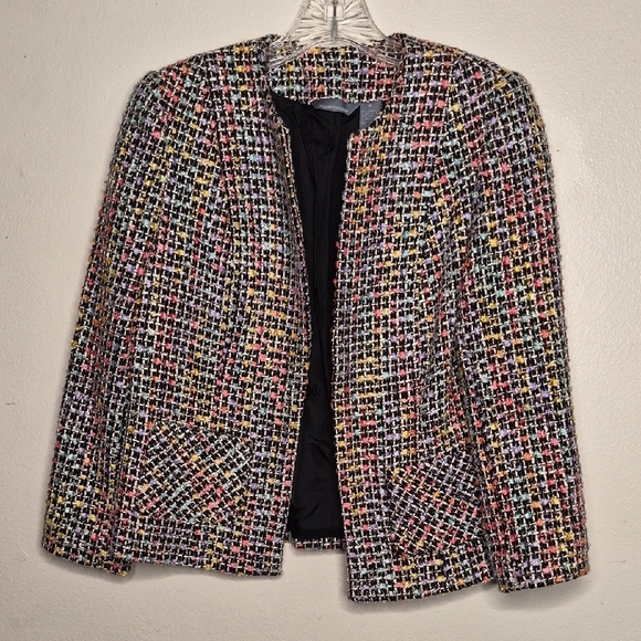 Hillard & Hanson Jackets & Blazers - Hillard & Hanson Multicolor Tweed Open-Front Blazer